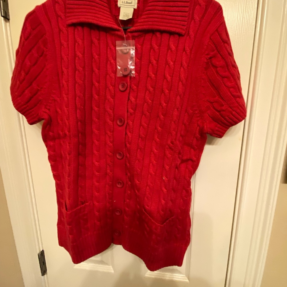 NWOT LL Bean short sleeve button down sweater